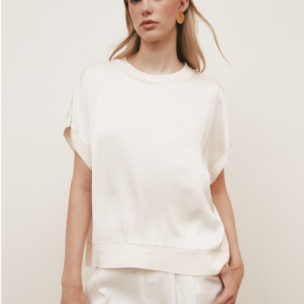 Cream Short Sleeve Boxy Top - Women's Blouse